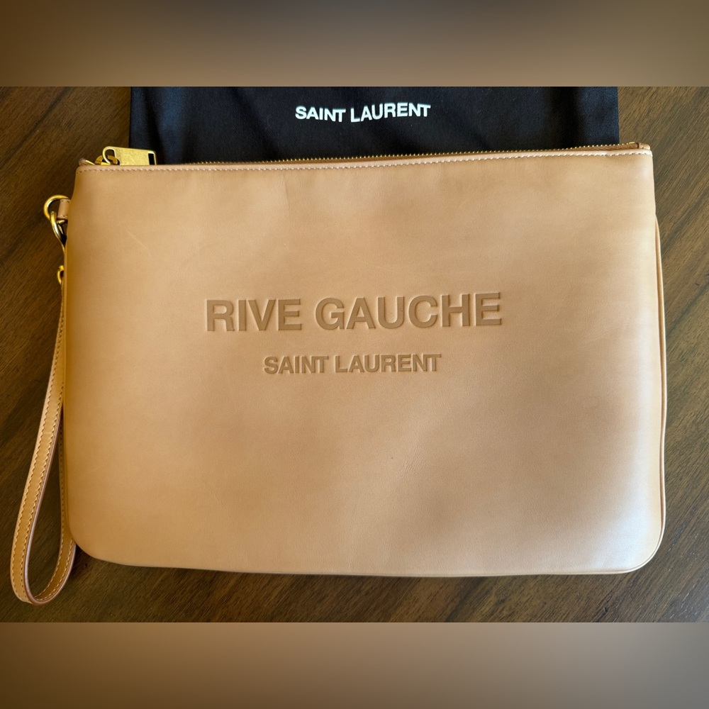 YSL ST. LAURENT RIVE GAUCHE LEATHER WRISTLET POUCH